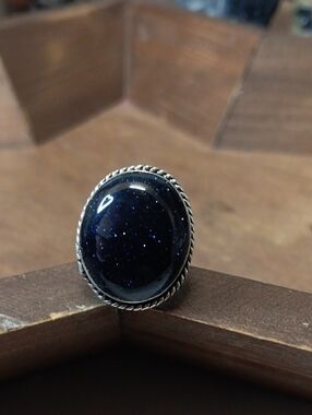Sparkling Midnight Blue Sandstone Stone Ring